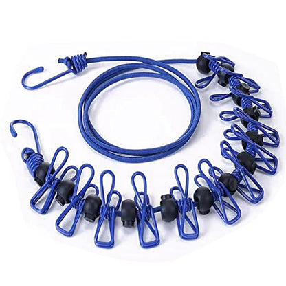 Portable Clothesline with 12 Clothespins,Travel Retractable Clothesline,Wind-Proof Clothes Drying Line for Camping Hotel Indoor & Outdoor Blue - size: Blue