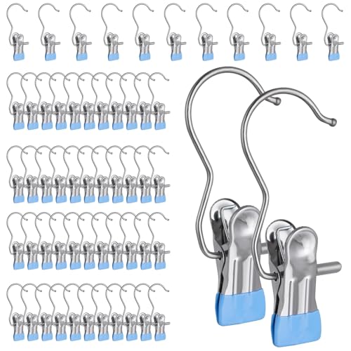50PCS Space-Saving Clothespin Hat Pants Storage Hanging Travel Hook - color: Blue