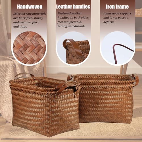 BROWNLILY Handwoven Clothes Basket Laundry Hampers Large Wicker Storage Baskets for Shelves Blankets Closet Storage Bins Car Bedroom Bathroom Organizers and Storage Bath (9, Brown) - color: Brown*9