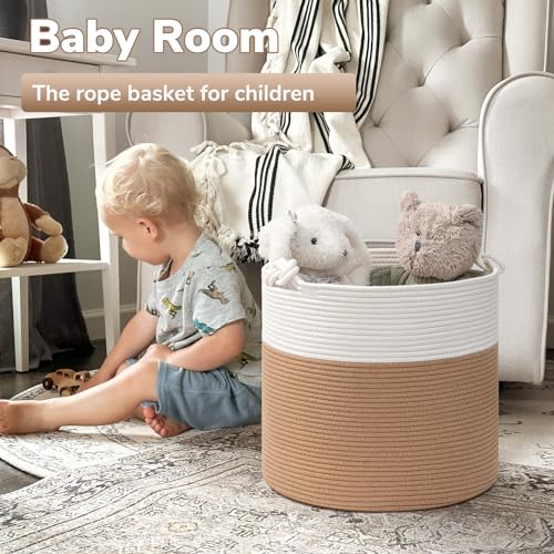 Goodpick Cotton Rope Storage Basket, 15 x 14.2 Inches Jute Woven Basket for Blankets Clothes Organizing, Baby Laundry Baskets Toy Storage With Handle, White Jute (Pack of 2) - color: White Jute, size: 15 × 14.2 inches (Pack of 2)