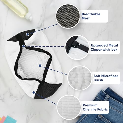 Shoe Washing Machine Bag – 2 Pcs Reusable Laundry Shoe Bag, 360° Deep Cleaning Sneaker Washing Bag, Durable Mesh Net with Zipper Protection, Fits All Shoe Types & Sizes (White, 14.8 × 7.4 Inches) - color: 2PCS White
