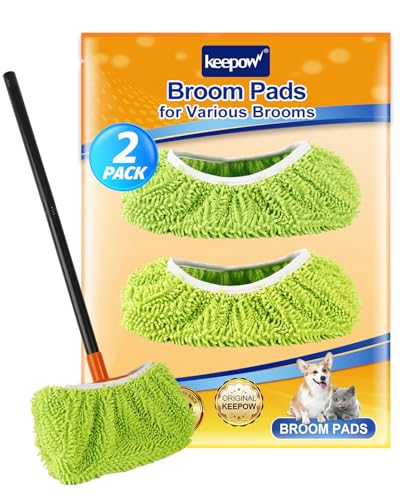 KEEPOW 2 Pack Chenille Broom Covers for Floor & Baseboard Dusting, Washable - color: 2 Pack Chenille(green)