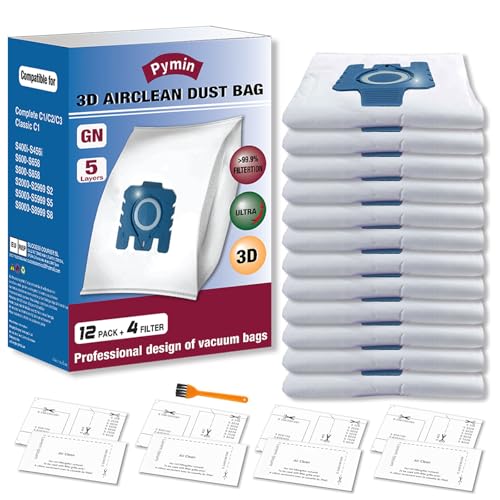 Pymin 5 layer 12 Pack GN Vacuum Dust Bags for Miele Classic C1,Complete C1 - size: A-12Pcs
