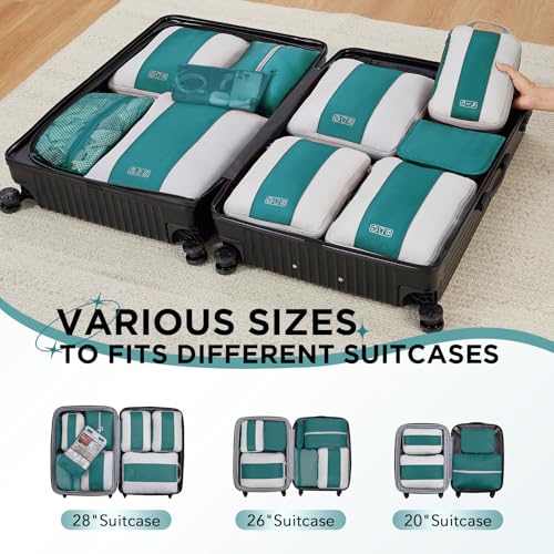 OlarHike 10 Set Compression Packing Cubes for Travel Essentials,Compressible Expandable Space Saver Bags for Organizing Clothes,Luggage Garment Bags with Over 1000 pcs Mesh Holes(Dark Blue Green) - color: Dark Blue Green