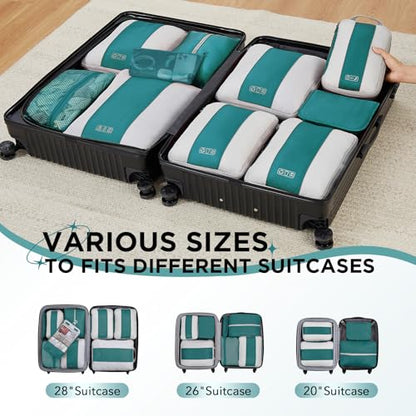 OlarHike 10 Set Compression Packing Cubes for Travel Essentials,Compressible Expandable Space Saver Bags for Organizing Clothes,Luggage Garment Bags with Over 1000 pcs Mesh Holes(Dark Blue Green) - color: Dark Blue Green