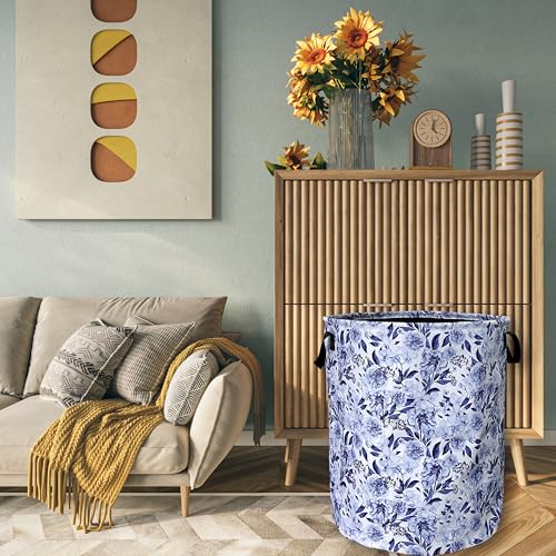 Blue Floral Laundry Basket Oxford Cloth Foldable Hamper 18.9x16.5Inch - color: Beautiful Blue Flowers Floral