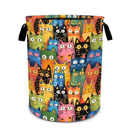 Colorful Cat Laundry Basket Waterproof Laundry Hamper Foldable Laundry Bag with Handles for Bedroom, Bathroom, Office, Clothes Storage - color: Colorful Cat