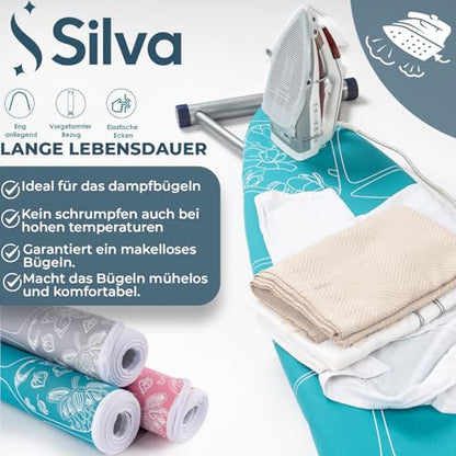 Silva Ironing Board Cover 127x46 cm – 100% Cotton with 5mm Felt – Steam Iron Compatible – Quick Ironing – Turquoise (L) - color: Turquoise, size: Large