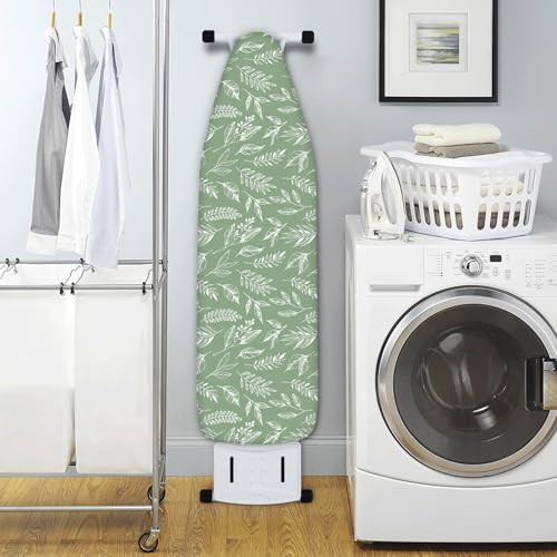 Extra Thick Ironing Board Cover and Pad, 15x54 Ironing Board Cover, Resist Scorching and Staining,Elastic Edges,Sage Green Spring Summer Plants - color: Green Leaf2