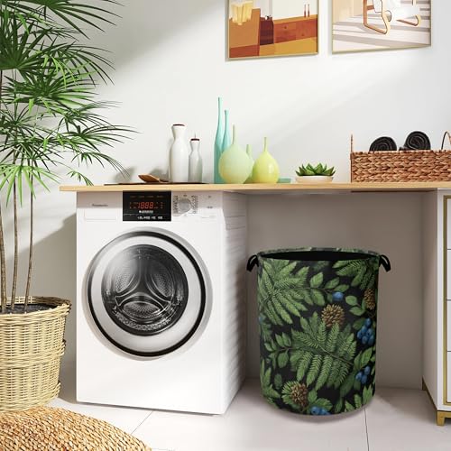 Ferns Blueberry Laundry Basket,Nuts Foldable with Handles Tote Bag Oxford Cloth for Bathroom Bedroom Dirty Clothes Storage Bucket 16" x 20.8" - color: Ferns Blueberry Nuts