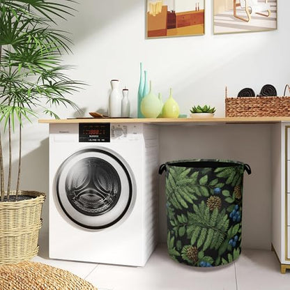 Ferns Blueberry Laundry Basket,Nuts Foldable with Handles Tote Bag Oxford Cloth for Bathroom Bedroom Dirty Clothes Storage Bucket 16" x 20.8" - color: Ferns Blueberry Nuts