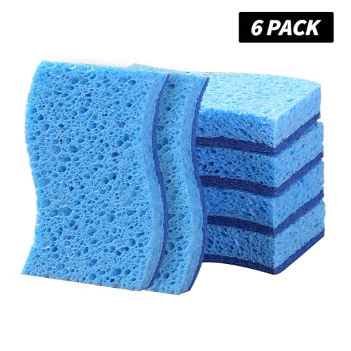 6-Pack Non-Scratch Kitchen Sponges – Durable Dish Sponges for Dishes, Pots, and Pans, Perfect for Cleaning Stainless Steel, Dishwashing, and More, Blue & Blue - color: Blue&blue