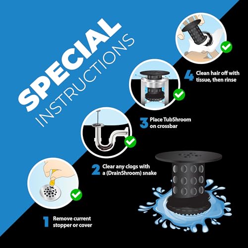 TubShroom Bathtub Drain Hair Catcher – in-Drain Tub Strainer & Clog Prevention Protector, Fits Standard 1.4”–1.75” Tub Drains, Easy Clean, Captures Human & Pet Hair Out of Sight (Matte Black) - color: Matte Black With Drain Snake