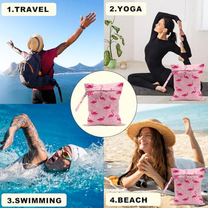 Pink Flamingo Wet Bag 12x10 Inch, Flamingo Waterproof Travel Laundry Bag - color: Flamingo 1418