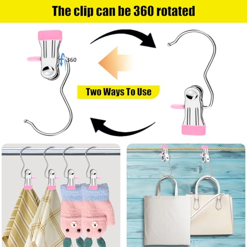 30 Pack Boot Hangers for Closet, Pink Laundry Hooks with Clips