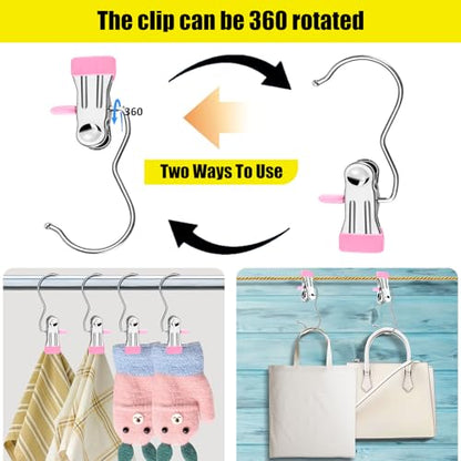30 Pack Boot Hangers for Closet, Pink Laundry Hooks with Clips