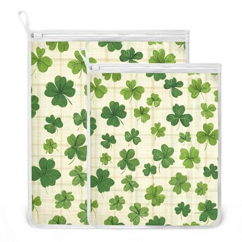 Mesh Laundry Bags Lingerie Bags for Washing Delicates 2 PCS Durable Wash Bag with Zipper Small and Medium Washable Beige Checkered Clovers - color: Beige Checkered Clovers