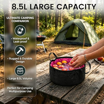 TRENDBOX Foldable Wash Basin Sink Water Bag Portable Mini 8.5L for Footbath Camping Hiking Outdoor Durable Design - color: Hot Pink