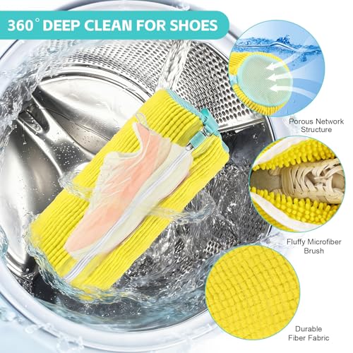 Shoe Washing Machine Bag 4pcs Reusable Sneaker Washing Bag with Built-in Fluffy Brushes for 360° All-Around Cleaning. Laundry Shoe Bag is Designed for Washer and Dryer （Yellow 4pcs） - size: Yellow 4pcs