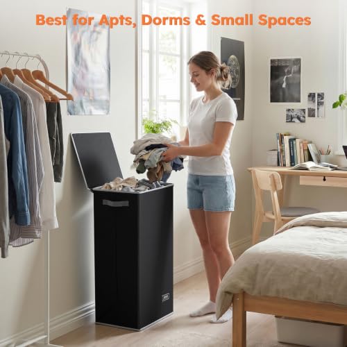 SOLEDI 100L Laundry Hamper with Lid, Large Collapsible Laundry Basket - color: Black, size: 100L