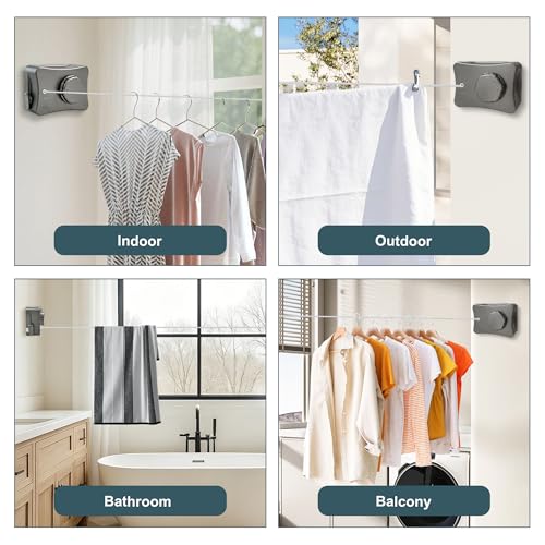 16.7Ft Retractable Clothesline Indoor & Outdoor - size: Rectangle-Grey