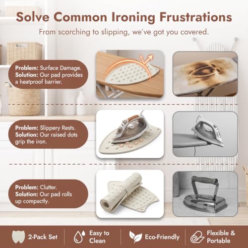 Milky White Silicone Iron Rest Pad,-2 Pack,Heat Resistant Ironing Mat, Non-Slip Hot Iron Stand Holder for Countertops,Laundry Room Accessory