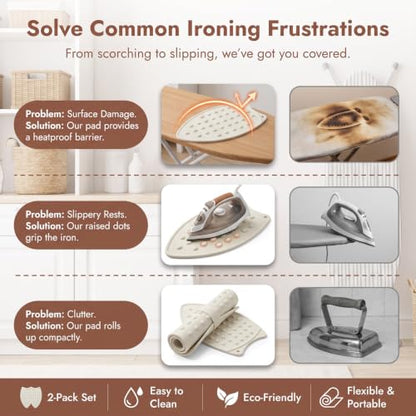 Milky White Silicone Iron Rest Pad,-2 Pack,Heat Resistant Ironing Mat, Non-Slip Hot Iron Stand Holder for Countertops,Laundry Room Accessory