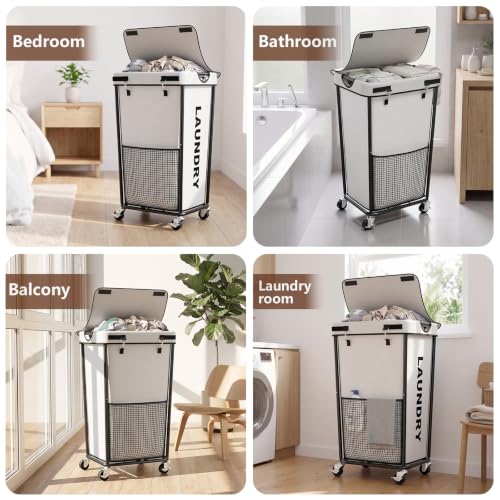 Laundry Hamper with Wheels and Lid, 110L Large Rolling Laundry Basket White - color: White, size: 110L