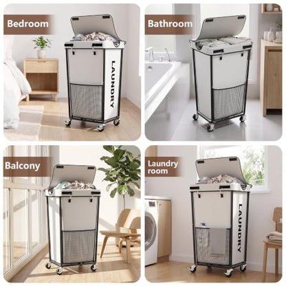 Laundry Hamper with Wheels and Lid, 110L Large Rolling Laundry Basket White - color: White, size: 110L