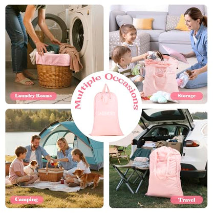 120L Travel Laundry Bag with Shoulder Handles, Dirty Clothes Storage Bag - color: Pink