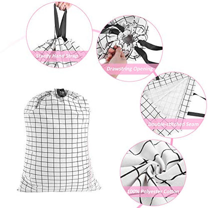 SWISSELITE Heavy Duty Laundry Drawstring Bag with Strap, 28 x 40 Inches Travel Dirty Clothes Bag for Laundromat and Household, 6 Color - color: Check White-Black Line