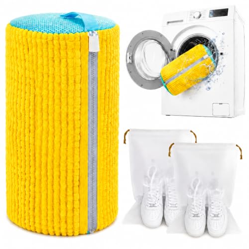 1Pcs Reusable Shoe Washing Machine Bag for Washer and Dryer:Free Up Hands, Prevent Deformation,shoe bag with Zipper Protection Design, Use for all Shoes,Sports Shoes(Yellow) - color: A-1Pcs-Yellow