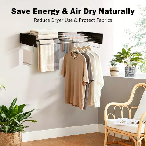 Wall Mount Drying Rack 32", 65LBS Retractable Clothes Rack, Black - color: Black