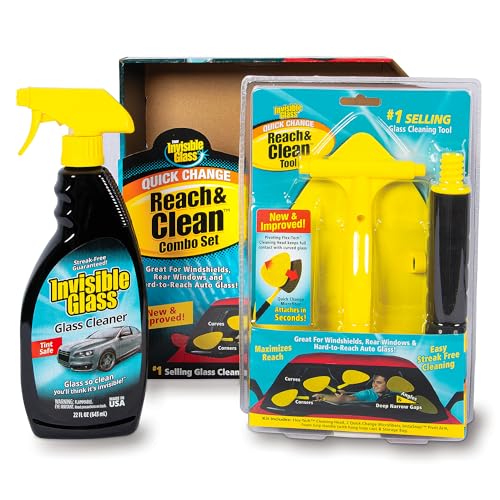 Invisible Glass 99050 Reach & Clean Glass Windshield Cleaner Tool Combo Kit with Premium Spray Glass Cleaner, Extendable Handle, (2) Reusable Quick Change Microfibers, and Storage Bag - size: 1 Count (Pack of 1), style: Spray