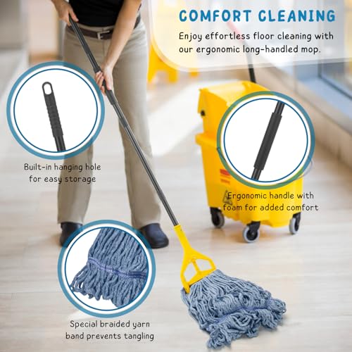 Commercial Mop for Floor Cleaning, 59'' Heavy Duty Industrial Mops with Long Handle, Cotton String Wet Mop for Garage, Office, Warehouse, Home, Workshop (2 Mops Head) - size: 59in