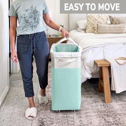 Goodpick Laundry Basket with Wheels, 75L Laundry Hamper with Wheels, Large Laundry Basket with Removable Wash Bag, Clothes Hamper for Laundry, Blue&White - color: Blue & White 1-Pack