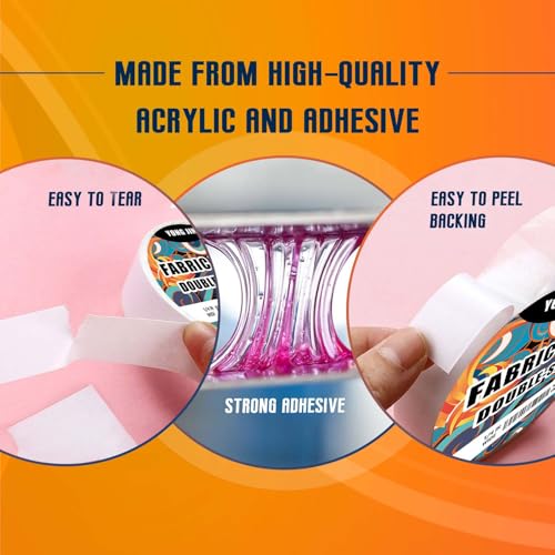 YONGJIN Double-Sided Fabric Tape,Hem Tape No Sew No Iron,3/5"+1" (2 Rolls) - size: 3/5inch+1inch