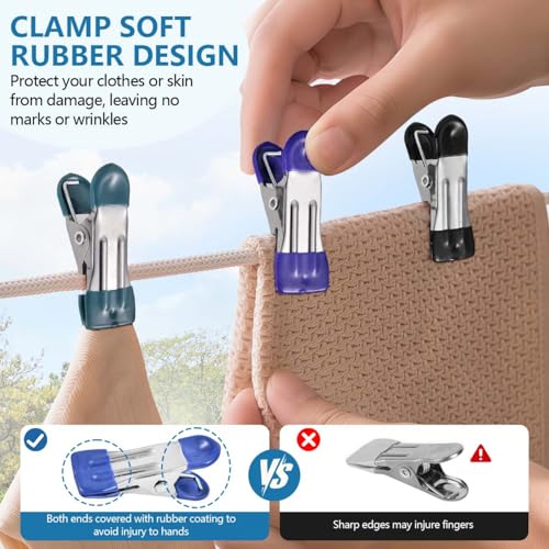 SenseYo 33 Pack Heavy Duty Clothes Pins 2.2 Inch Mini Chip Clips Bag Food Stainless Steel Clothes Pins with Rubber 11 Colors for Kitchen Photo Laundry Hanging Drying - size: 33