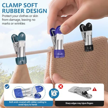 SenseYo 33 Pack Heavy Duty Clothes Pins 2.2 Inch Mini Chip Clips Bag Food Stainless Steel Clothes Pins with Rubber 11 Colors for Kitchen Photo Laundry Hanging Drying - size: 33