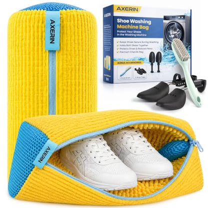 Shoe Washing Machine Bag for Washer and Dryer – 2pc Reusable Shoe Cleaning Bag for Sneakers & Tennis Shoes - color: Yellow