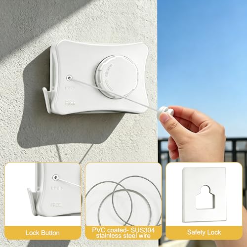 16.7 Ft Retractable Clothesline Indoor & Outdoor - size: Rectangle-White