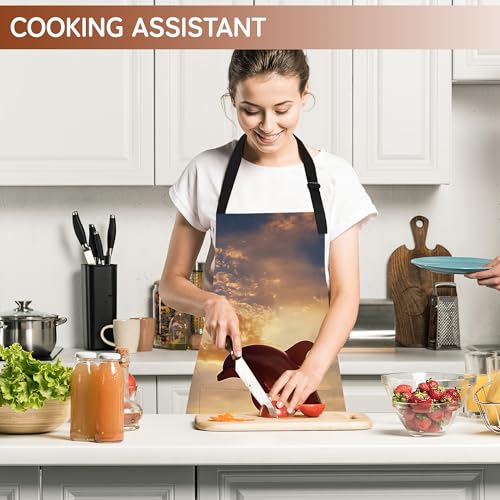 Cooking Aprons for Men and Women,Adjustable Bib Chef Apron with 2 Pockets, Soft and Durability Kitchen Apron - color: Dolphins Sunset