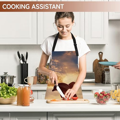 Cooking Aprons for Men and Women,Adjustable Bib Chef Apron with 2 Pockets, Soft and Durability Kitchen Apron - color: Dolphins Sunset