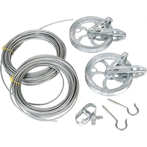 Lehman's Complete Clothesline Set, Stranded Metal Wire Clothes Line, Zinc Pulleys and Ratcheting Tightener with Mounting Instructions, 25 feet - size: 25 feet