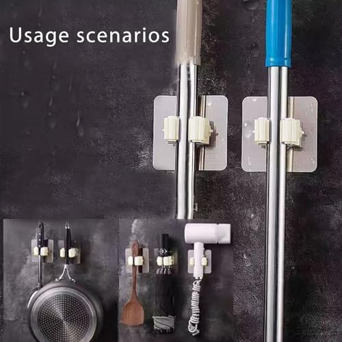 4 Pack No Drilling Broom Holder Wall Mount, Mop and Broom Holder Wall Mount, Garden Tool Storage Organizer for Kitchen - color: Beige 4-pack