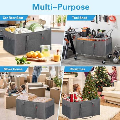 LHZK Standing Extra Large Utility Tote Bag with Metal Wire Frame and the Sides Rinforced, Extra Large Tote Bag with Handle, Reusable Grocery Bags Foldable, Beach Bag, Car Tote (Grey) - color: Dark Gray, size: 22.5''x10.5''x12''-1 Pack