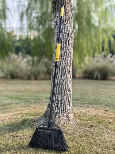 Four-Section Rod Long-Handled Broom,Heavy-Duty Broom, Angle Broom for Outdoor/Indoor（Black+Blue） - color: Black+blue