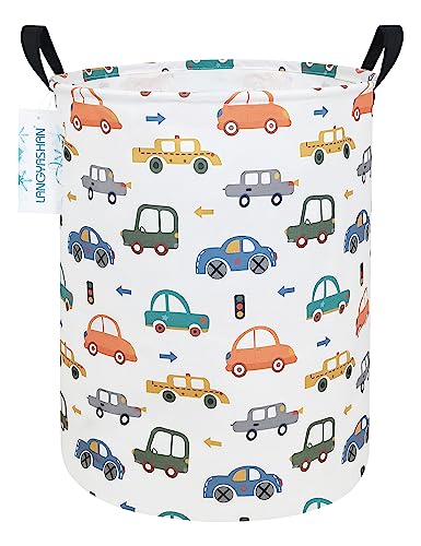 Round Laundry Basket Collapsible Storage Hamper with Car Print - color: Color Cars
