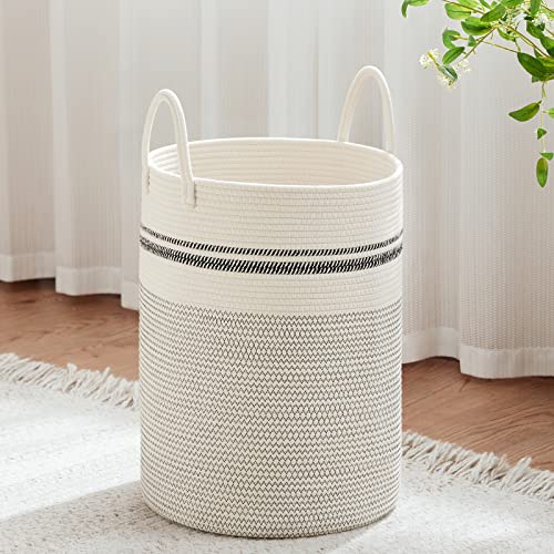 VIPOSCO 58L Tall Woven Laundry Basket Hamper, Stripe White - color: Stripe White, size: 58L