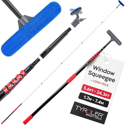 Tyroler Professional Window Squeegee with Extension Pole 6-25ft - size: 24.3 feet